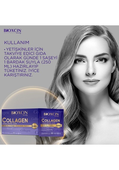 Beauty Collagen 30 Saşe 10.000 Mg Tip 1 Tip 3 Hidrolize Kolajen, Hyaluronik Asit, Vitamin C Ve Biotin İçeren Takviye Edici Gıda 2 Paketi