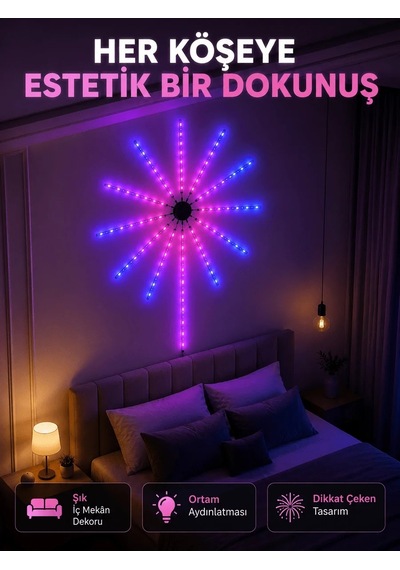 Lb Telefon Kontrollü Rgb Fireworks Led Işık Çok Renkli Dekoratif Duvar Lambası
