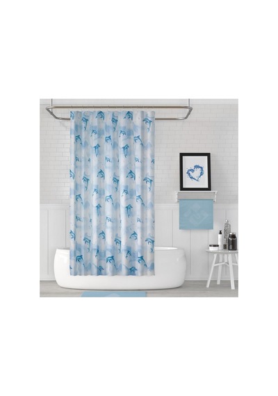 Tropik Home Banyo Perdesi Yunus Desen Yerli Üretim Duş Perdesi Plastik C-halka Hediye 180x200cm Banyo Perdeleri Çok Renkli