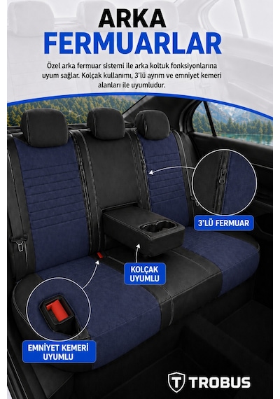 Fiat Albea 2002-2012 Araca Uyumlu Premium Tay Tüyü Koltuk Kılıfı Liona Serisi Lacivert