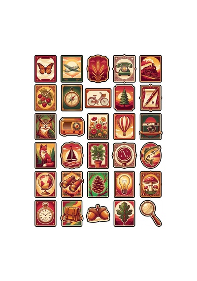 30 Adet Nostaljik Posta Pulu Tasarımlı Sticker Seti - Laptop Defter Scrapbook İçin Vintage Paket Çok Renkli
