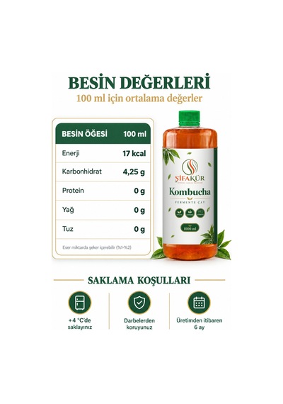 Kombucha Kamboça Çayı İçime Hazır Fermente Sıvı İçecek Kuşburnulu 1 L 1000 Ml