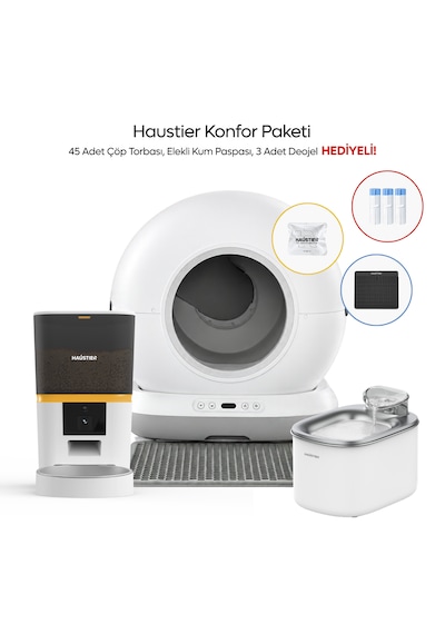 Haustier Cb001 Gri Kedi Tuvaleti Qq005 Beyaz Mama Kabı Wf007l Beyaz Kedi Suluğu 3 Lü Set Haustier Türkiye Garantili