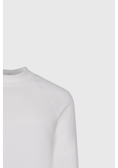 AC&Co / Altınyıldız Classics Erkek Ekru Pamuklu Standart Fit Normal Kesim Yarım Balıkçı Yaka Desenli Triko Kazak Ekru