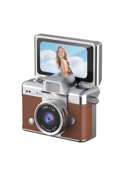 Cepaks Lk-027 Kahverengi Retro Mini Dijital Fotoğraf Makinesi Hd Video, Katlanabilir Ekranlı 48 Mp F