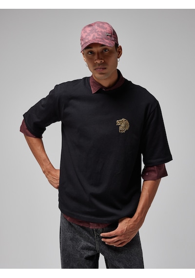 Gsstore X Midground Aslan Logolu Erkek Basic T-shirt E251229 Siyah