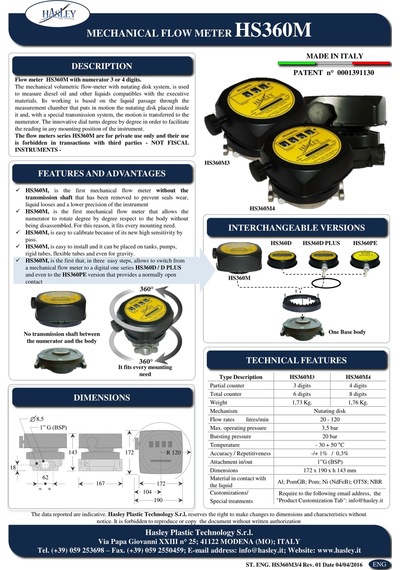 Hasley Hs360M3 3 Haneli Mazot Sayacı Italyan Malı
