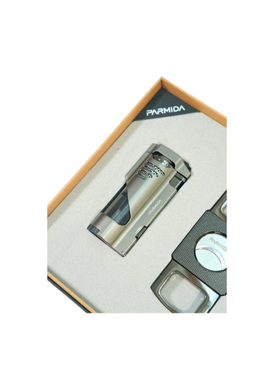 Parmida 3 Torch Gunmetal Çakmak Gunmetal Kesici İkili Puro Seti Tr9848