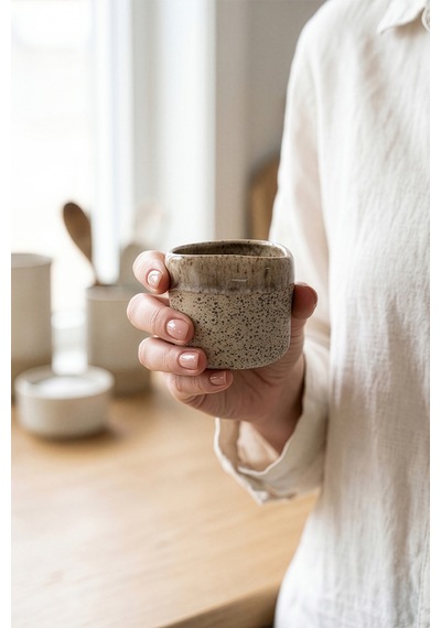 Must Bej/beyaz Stoneware El Yapımı Mug & Türk Kahvesi Karışık 2li Set 8638 Bej Beyaz
