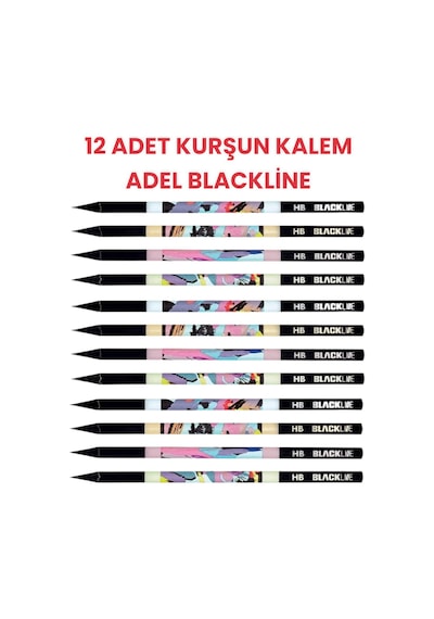 12 Adet Kurşun Kalem Adel Blackline Çok Renkli