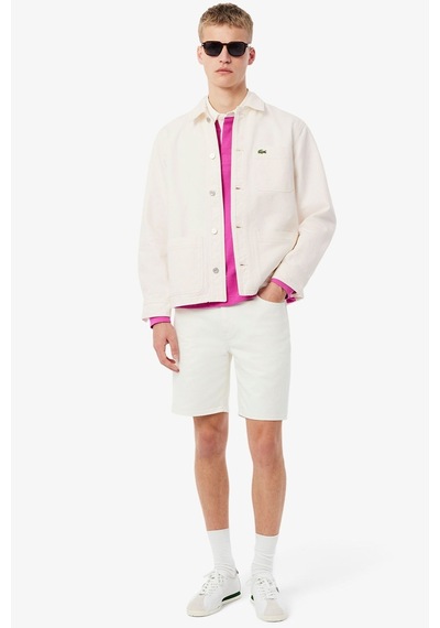 Lacoste Men's Oversized Fit Cream Shirt Bol Kesim Erkek Denim Gömlek Krem