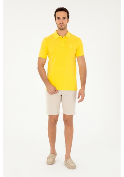 U.S. Polo Assn. Erkek Slim Fit Polo Yaka Sarı Basic Tişört 50294207-VR044