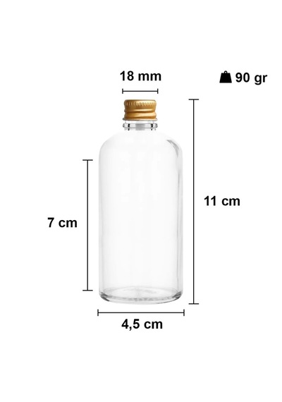 Rotanev 6 Adet Şeffaf Cam Shot Şişesi Sızdırmaz Gold Metal Kapaklı Kolonya Koku Süs Çok Amaçlı Şişe 100 ML