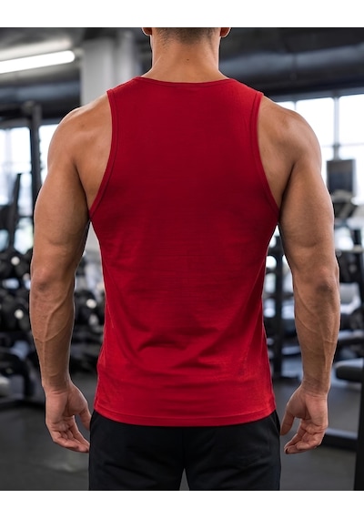 Sapeur Erkek Sporcu Atlet - Nefes Alabilir Fit Kesim, Gym & Fitness Tanktop Kırmızı