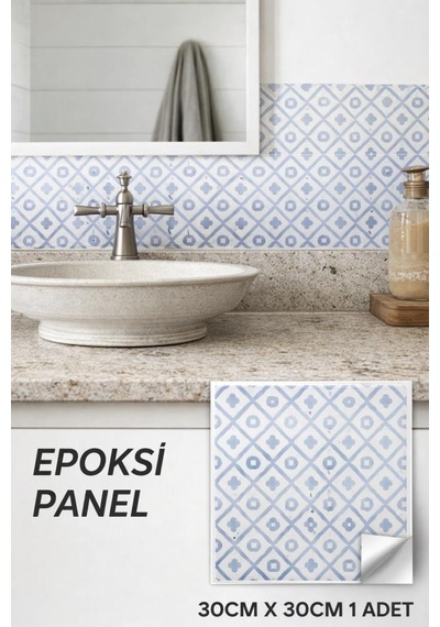 30cm 30cm Adaçayı Epoksi 1 Adet 3d Yapışkanlı Duvar Paneli Kağıdı Sticker Mutfak Banyo Salon Ofis Mavi