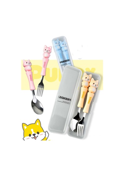 Sarı Renk Kedi Figürlü Premium Çocuk Bpa Free Paslanmaz Çelik Uçlu Çatal-kaşık Set 24+ Ay