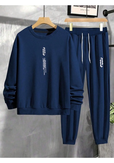 Erkek Siyah Dikey Baskılı Oversize Bisiklet Yaka Eşofman Takımı 001