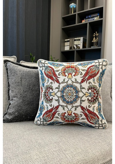 Kırlent Kılıfı Goblen Dokuma Kumaş - 45x45cm Çift Taraflı Biyeli Dekoratif Kırlent Kılıfı - Vs-1064 Çok Renkli