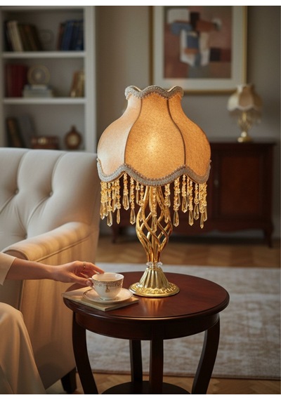 Gold Gece Lambası Abajur Klasik Model Metal Gold Kaplama Ayak 50x30cm Ab00122p3 Gold