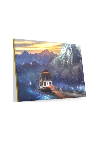 Cakasepetim Dağlar Kar Yağışı Ve Tren Ahşap Mdf Tablo