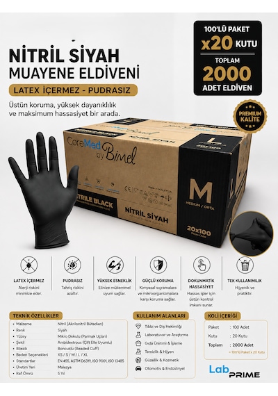 Siyah Nitril Eldiven - M Beden - Koli 20 Adet X 100'lü Paket