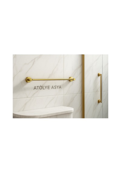 Atölye Asya %100 Pirinç Kendinden Yapışkanlı Tekli Havlu Askısı / Vidalama Gerekmeyen Gold