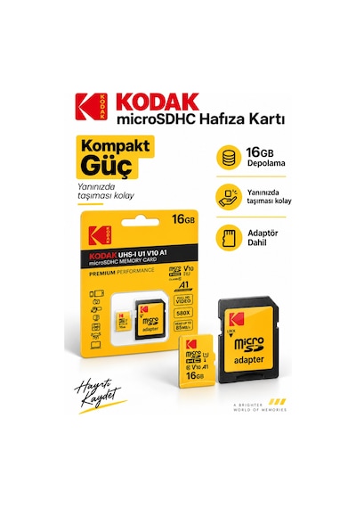 16gb Microsdhc Hafıza Kartı Uhs-ı U1 V10 A1 Class 10 85 Mb/s Full Hd Destekli Sd Adaptörlü