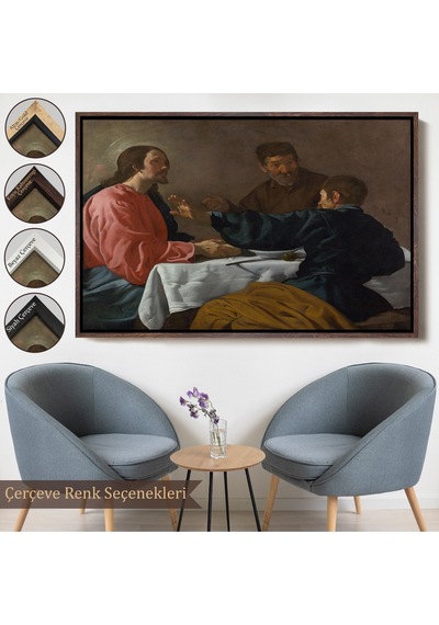 Ahşap Çerçeveli Diego Velázquez - Emmaus'ta Akşam Yemeği Tablo - The Supper At Emmaus-7145