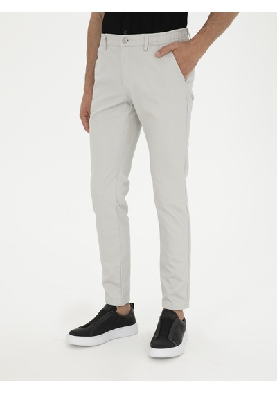 Cacharel Taş Slim Fit Beli Lastikli Kanvas Pantolon Gri