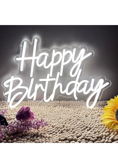 Happy Birthday Neon Işıklı Gece Lambası, Duvar Partisi İçin, Dekor, Sanat, Duvar Lambası, Kısılabilir Neon Tabe Diğer