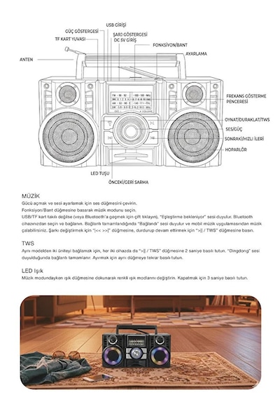 Radyo & Rgb Led Disko Işıklı Nostaljik Bluetooth Özellikli Hoparlör 4 Bantlı Şarj Edilebilir Speaker
