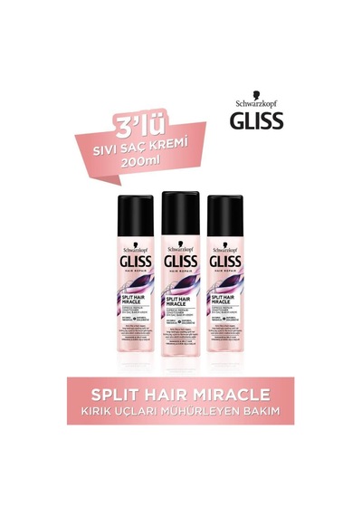 Gliss Split Hair Miracle Sıvı Saç Kremi 200 Ml X 3 Adet