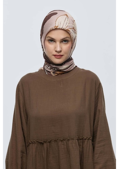 Moda Kaşmir Şakayık Desen Bambu Eşarp KAhverengi