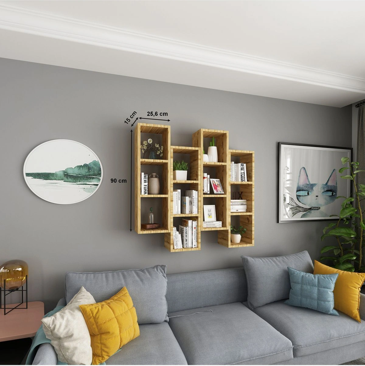 Kitaplık Mobilya Duvar Rafı Salon 4 Lü Takım Atlantik Çam Atlantik Çam