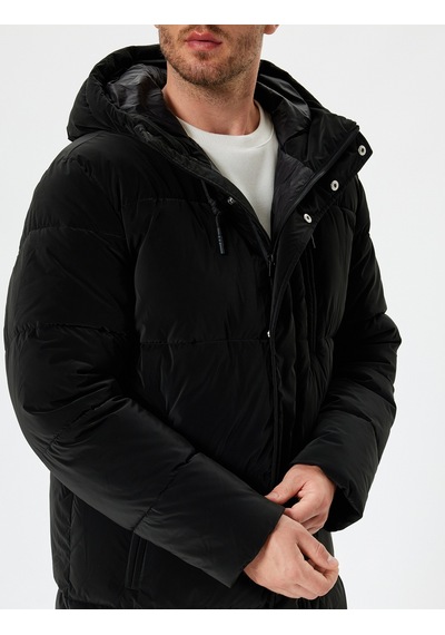 Koton Anorak Mont Kapşonlu Slim Fit Fermuarlı Cep Detaylı Siyah 5wam00004hw