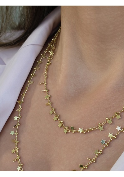 Çoklu Yıldız Pullu Zincir Model Altın Kaplama Kolye Gold
