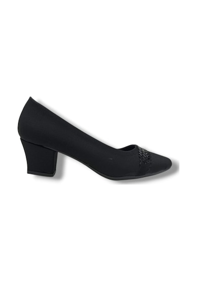C-shoes 7305-26 Mat Saten Bant Taşlı Kısa Kalın Topuk Kadın Ayakkabı Siyah