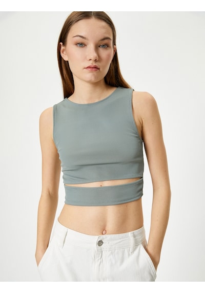 Koton Pencere Detaylı Kısa Atlet Slim Fit Bisiklet Yaka Haki 4sal30107ık Haki
