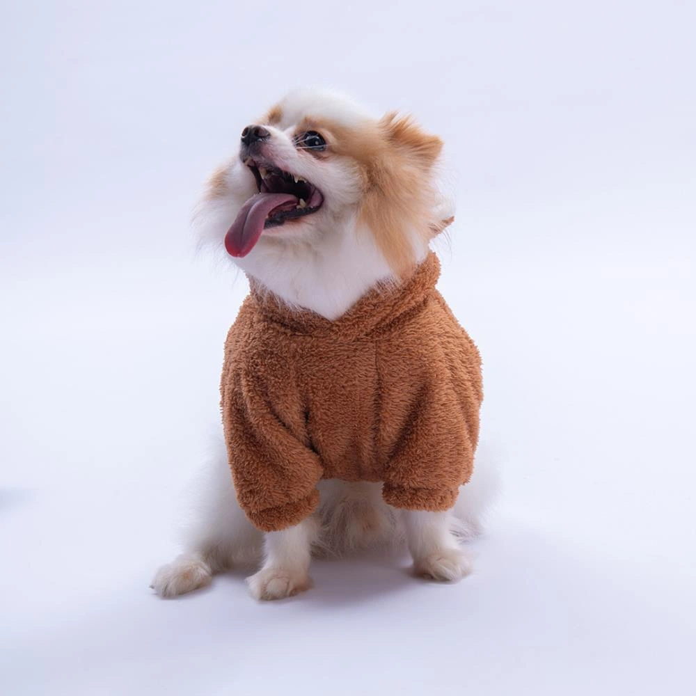 Kahverengi Lucca Teddy Hoodie Ayı Kulaklı Peluş Köpek Kıyafeti Kedi Kıyafeti Köpek Sweati