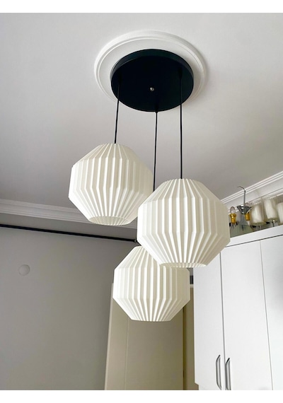 Origami Modern Bohem 3lü Sarkıt Avize Oturma Odası,salon,çocuk Odası,ofis Şık Ve Rustik Aydınlatma Siyah