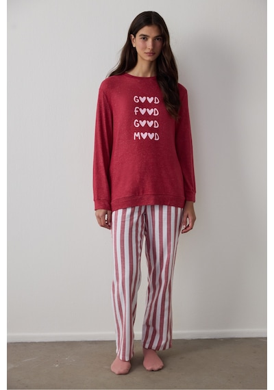 Penti Kırmızı Good Mood Pamuklu Çizgili Pijama Altı
