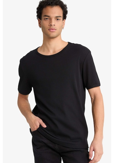 Defacto Slim Fit Dar Kesim Bisiklet Yaka Ribana Kısa Kollu Tişört F9535ax25hsbk81 SIYAH