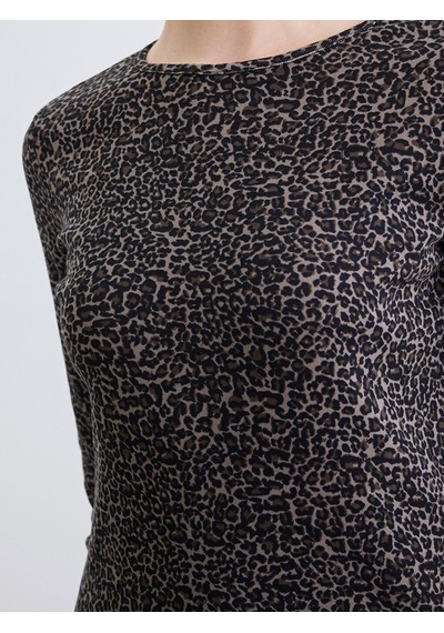 Lcwaıkıkı Classic Siyah Bisiklet Yaka Leopar Desenli Bluz