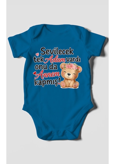 Morivokids Anneye Özel Kısa Kollu Bebek Body %100 Pamuk Zbn271-kk Koyu Mavi