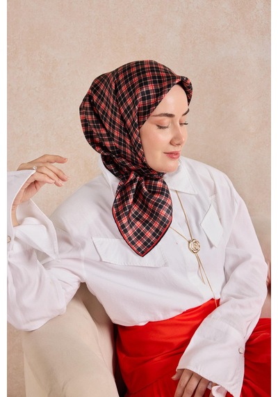 Silk Home Twill İpek Eşarp Ekose Kırmızı Çok Renkli