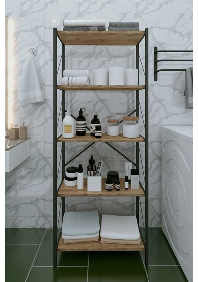 5 Raflı Dekoratif Banyo Dolabı Banyo Düzenleyici Modern Banyo Rafı 150 Cm Kahverengi