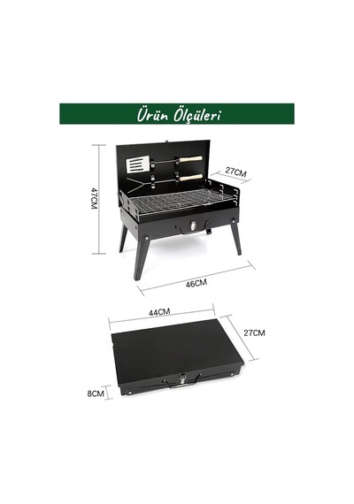 Tr Portatif Mangal, Çanta Tipi Katlanır Barbekü, Siyah, 46x27x47 Cm, Kamp Piknik Bahçe İçin Diğer