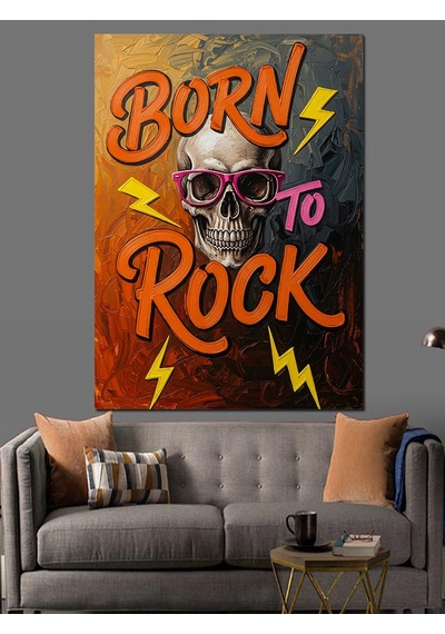 Ahşap Tablo "born To Rock" Kurukafa Posteri