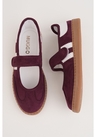 Muggo Speed Kadın Cırtlı Rahat Taban Günlük Sneaker Babet Ayakkabı Bordo