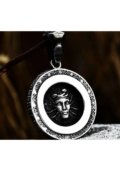 Çift Taraflı Kullanım Paslanmaz Çelik Yılan Detaylı Medusa Kolye Gümüş
